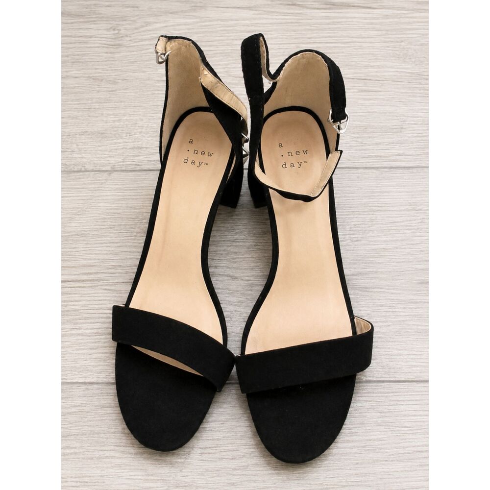 A New Day Michaela Black Suede Block Heel Sandals Size 8.5 Flaw